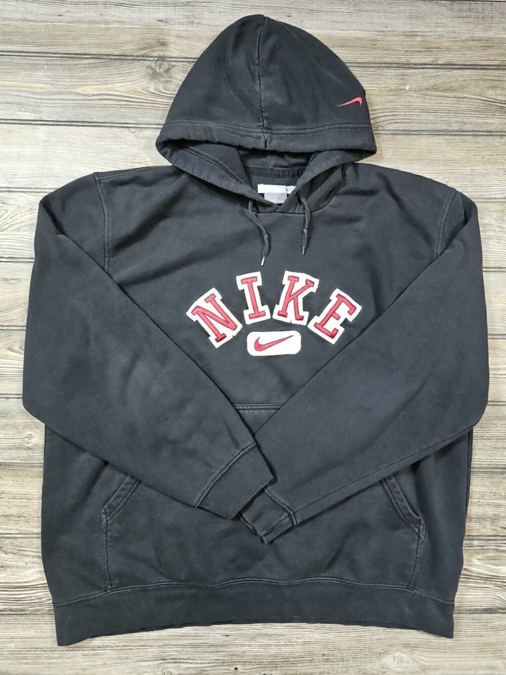 Vintage Y2K Nike Center Swoosh Hoodie Sweatshirt Spell Out XL Faded